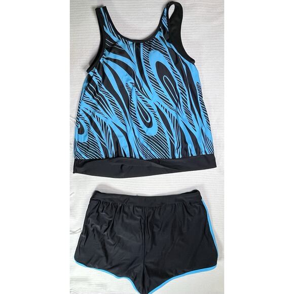 Modlily Patchwork Geometric Print Cyan Tankini Set Women’s size XL NWOT - Picture 9 of 12